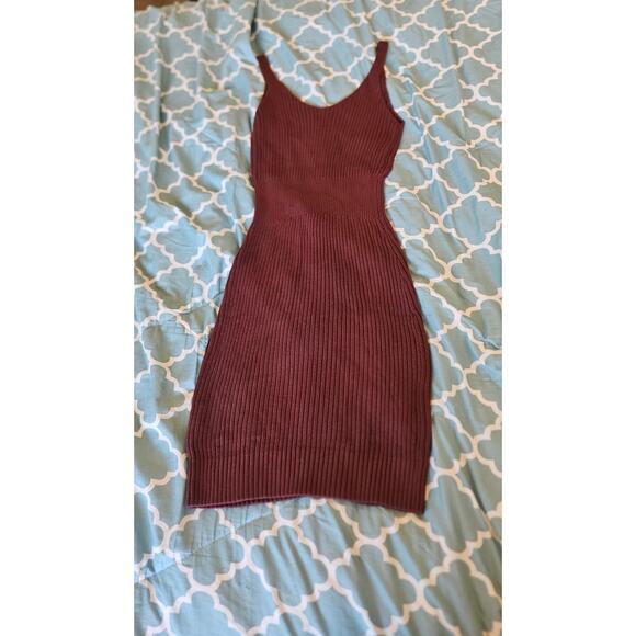 Ribbed Knit Bodycon Midi Dress Brown Scoop Neck Tank Size M - Picture 8 of 8